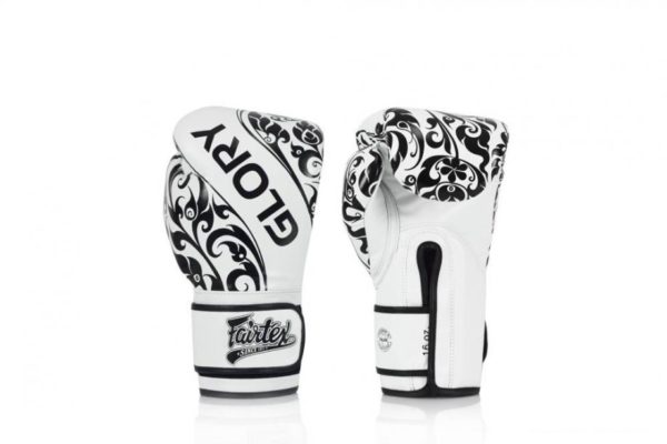 Fairtex Limited Edition GLORY Boxing Gloves Genuine Leather Velcro Patch White/Black - Image 3