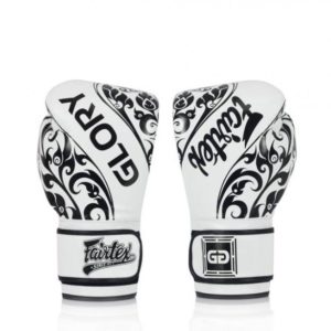 Fairtex Limited Edition GLORY Boxing Gloves Genuine Leather Velcro Patch White/Black