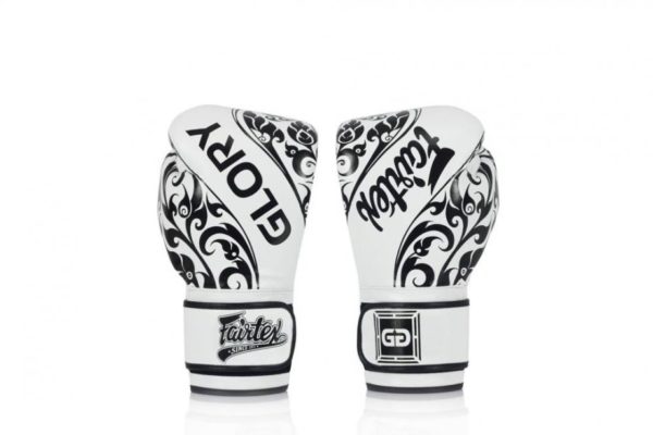 Fairtex Limited Edition GLORY Boxing Gloves Genuine Leather Velcro Patch White/Black