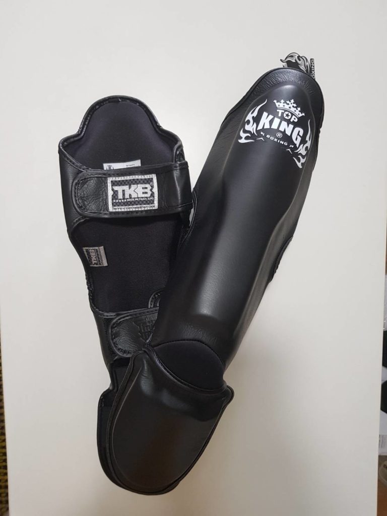 TOP KING Shin Guard Pro Genuine Leather All Black Muay Thai Boxing Gears