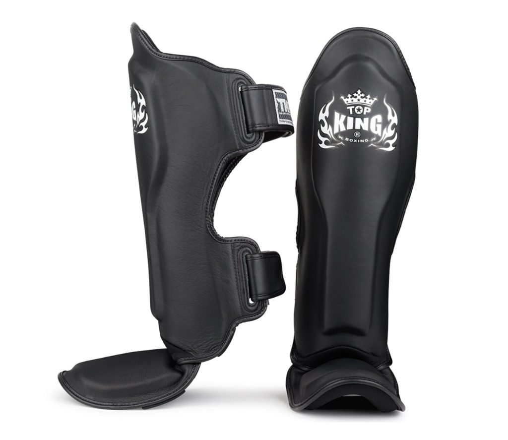 TOP KING Shin Guard Pro Genuine Leather All Black Muay Thai Boxing Gears