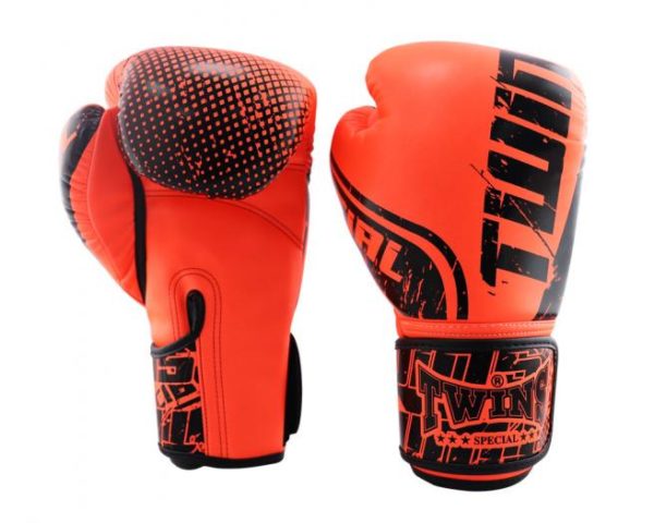Twins Special Fancy Boxing Gloves Velcro PU Leather Orange - Image 2