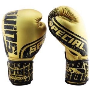 Twins Special Fancy Boxing Gloves Velcro PU Leather Black Gold