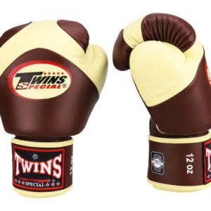 Twins Special Boxing Gloves Velcro Extra Design Genuine Leather Brown