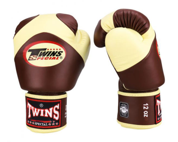 Twins Special Boxing Gloves Velcro Extra Design Genuine Leather Brown
