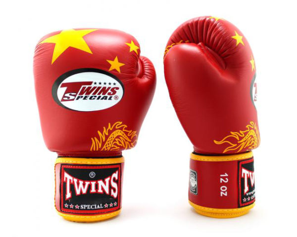 Twins Special Fancy Boxing Gloves Velcro Genuine Leather China Flag