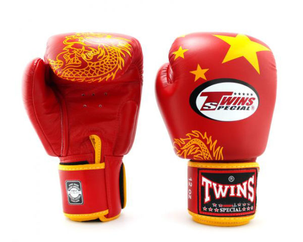 Twins Special Fancy Boxing Gloves Velcro Genuine Leather China Flag - Image 3