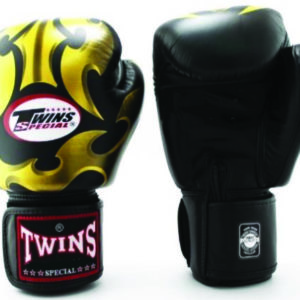 Twins Special Fancy Boxing Gloves Velcro Genuine Leather Empower Black Gold