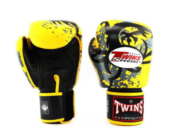 Twins Special Fancy Boxing Gloves Velcro Genuine Leather Fancy Yellow - Image 3