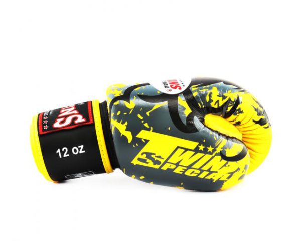 Twins Special Fancy Boxing Gloves Velcro Genuine Leather Fancy Yellow - Image 4