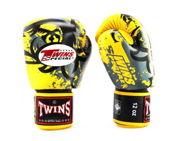 Twins Special Fancy Boxing Gloves Velcro Genuine Leather Fancy Yellow