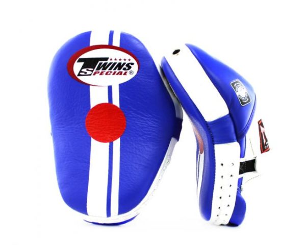 TWINS SPECIAL CLASSIC PML-14 MUAY THAI BOXING MMA PUNCHING FOCUS MITTS PADS LEATHER BLUE WHITE - Image 3