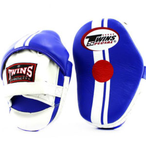 TWINS SPECIAL CLASSIC PML-14 MUAY THAI BOXING MMA PUNCHING FOCUS MITTS PADS LEATHER BLUE WHITE