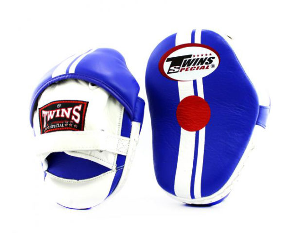 TWINS SPECIAL CLASSIC PML-14 MUAY THAI BOXING MMA PUNCHING FOCUS MITTS PADS LEATHER BLUE WHITE
