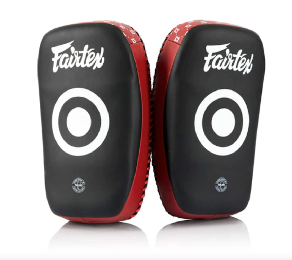 FAIRTEX MUAYTHAI SMALL Curved Kick Pads Lightweight Microfiber KPLC6 RED Black