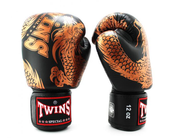 Twins Special Fancy Boxing Gloves Dragon Copper Black