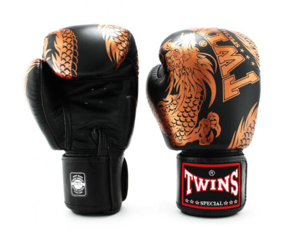 Twins Special Fancy Boxing Gloves Dragon Copper Black - Image 3