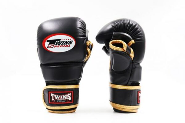 Twins Special MMA Grappling Gloves Leather Black Gold Color GGL14