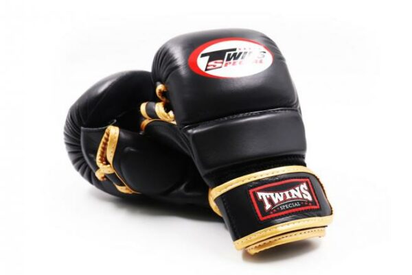 Twins Special MMA Grappling Gloves Leather Black Gold Color GGL14 - Image 5