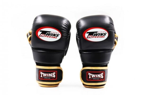 Twins Special MMA Grappling Gloves Leather Black Gold Color GGL14 - Image 3