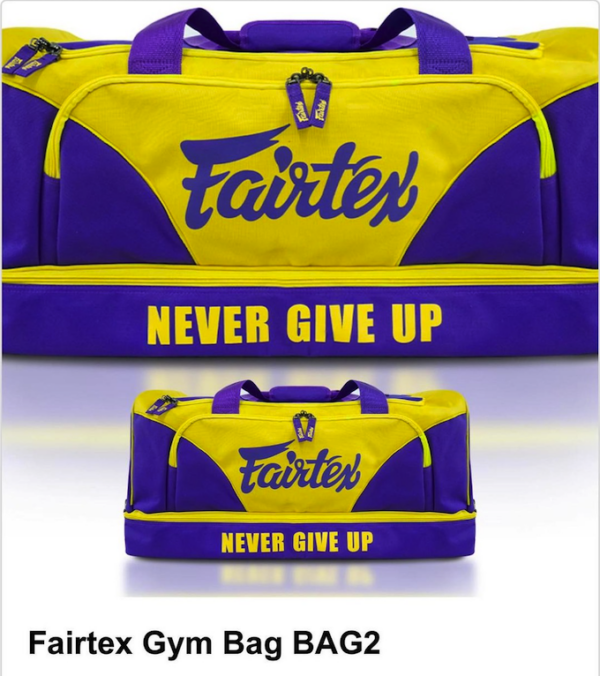 FAIRTEX GYM BAG with premium grade waterproof nylon BAG2 Gym New Color Yellow/Purple
