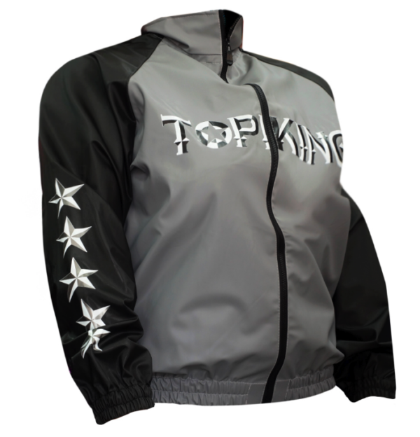 Top King Sweat Suit Sauna Sweatsuit Vinyl Muay Thai Boxing Grey-Black Color