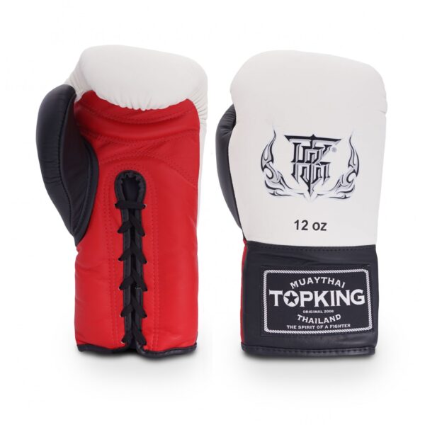 TopKing Boxing Gloves Pro White Red Black Genuine Leather Lace-up