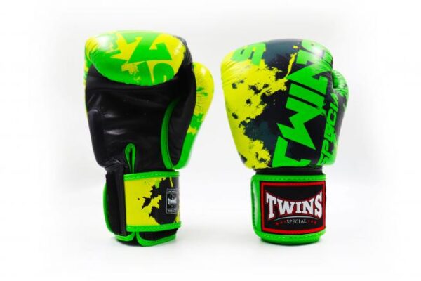 Twins Special Fancy Boxing Gloves Velcro Genuine Leather Candy Black/Green - Image 3