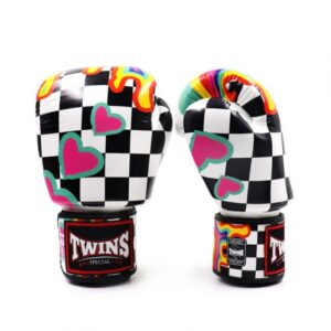 Twins Special Fancy Boxing Gloves Velcro Genuine Leather Black/White Chess