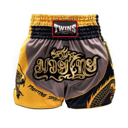 Twins Special Muay Thai Shorts – Dragon (Grey/Gold)